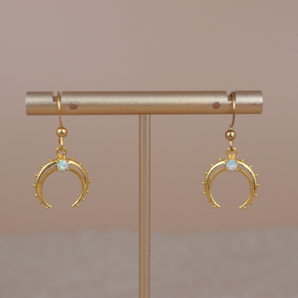 New Crescent Moon Simulated Opal Drop Earrings Handmade Jewelry Dangle Earrings